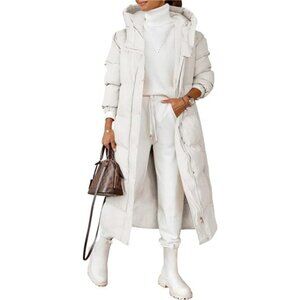 Women's Long Quilted Coat Winter Hooded Button Down Puffer Padded Jacket
